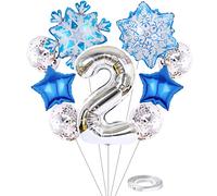 Liitata 2. Frozen - Set di palloncini a forma di numero 2 palloncini in pellicola argento grandi fiocchi di neve palloncini Mylar Palloncino coriandoli lattice per bambini ragazze feste di compleanno