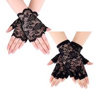 Liitata 2 paia di guanti corti in pizzo con fiori senza dita in pizzo guanti a mezze dita stile retrò per feste di matrimonio, Halloween, maschera, carnevale tema feste nero stile 3 Nero Taglia unica