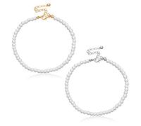 Liitata 2 pezzi cavigliera di perle finte rotonde Boho cavigliera regolabile estate Hawaii spiaggia gioielli del piede per le donne ragazze oro argento