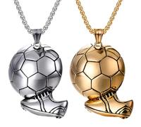 Liitata 2 pezzi, collana con ciondolo a forma di calcio, collana con ciondolo a forma di rock punk hip hop per uomini e donne - oro argento