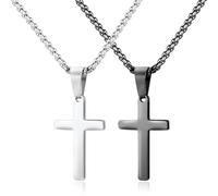 Liitata 2 pezzi collana con ciondolo a forma di croce in acciaio inox, collana con ciondolo a forma di roccia gotica punk hip hop, collana talismano per uomini e donne - argento nero