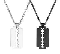 Liitata 2 pezzi Collana con ciondolo a forma di lama di rasoio Collana in acciaio inox a forma di lama di rasoio Collane a catena rock punk per uomini donne - argento nero