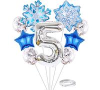 Liitata 5. Frozen - Set di palloncini a forma di numero 5, in pellicola di argento, con fiocchi di neve con palloncini in Mylar coriandoli lattice, per bambini ragazze compleannifeste compleanno