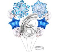 Liitata 6. Frozen - Set di palloncini a forma di numero 6, con fiocchi di neve, in lattice, per bambini, ragazze, compleanni, feste
