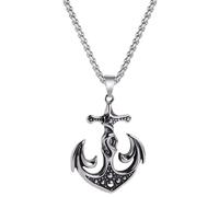 Liitata Collana con ciondolo a forma di ancora, nautica, con ciondolo a forma di ancora, gotico, punk, hip hop, per uomini e donne, stile 1
