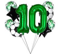 Liitata Set di palloncini da calcio per 10 compleanno decorazione con numero 10 palloncino verde pallone da calcio a forma di stella colore nero coriandoli per bambini ragazzi e feste di compleanno