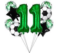 Liitata Set di palloncini da calcio per 11 compleanno, decorazione con numero 11 palloncino verde pallone da calcio a forma di stella colore nero coriandoli per bambini ragazzi e feste di compleanno