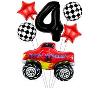 Liitata Set di palloncini per auto da corsa, 4° compleanno, decorazione per bambini, numero 4, palloncini in pellicola, nero, grande auto corsa palloncini stelle per ragazzi, compleanni feste, temi