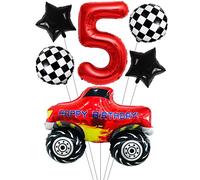 Liitata Set di palloncini per auto da corsa, per 5° compleanno, decorazione per bambini, numero 5, palloncini in pellicola, rosso, grande corsa, palloncini stelle per ragazzi, compleanni, feste a tema