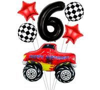 Liitata Set di palloncini per auto da corsa per 6 bambini, decorazione per compleanno numero 6 palloncini in pellicola nero grande per auto da corsa palloncini stelle per ragazzi compleanni feste temi