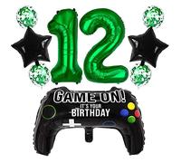 Liitata Videogioco per il 12° compleanno, decorazione per bambini per compleanno feste numero 12 palloncini in pellicola verde grande controllore stella palloncino per bambini ragazzi compleanni feste