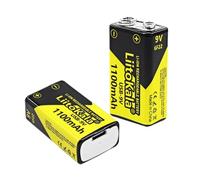 LiitoKala Batterie Ricaricabili 9V USB-C 1100mAh, Batteria al Litio Ricaricabili da 9V ad Alta Capacità con Indicatore LED per Allarme antifumo, Metal Detector, Walkie-talkie (2-Pezzi)