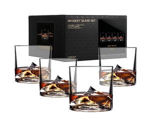 LIITON Everest - Set di 4 bicchieri da whisky esclusivi in cristallo, regalo da uomo, per cocktail, gin, bourbon, rum