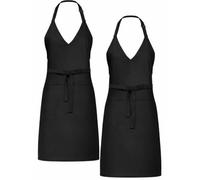 Liitrsh Confezione da 2 grembiuli unisex con scollo a V, per smoking, 2 tasche, con pettorina e vita lunga, regolabile, per eventi, bistrot, bar, personale, nero, taglia unica