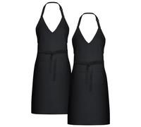 Liitrsh Confezione da 2 grembiuli unisex con scollo a V, per smoking, 2 tasche, con pettorina e vita lunga, regolabile, per eventi, bistrot, bar, personale, nero, taglia unica