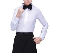LiiYii Abito da Ballo Latino Americano Bambina Slim Fit Body da Pattinaggio Artistico Camicia Formale Elegante Completo da Samba Rumba Jazz Tango Concorso Bianco 7-8 Anni