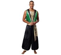 LiiYii Arabo Principe Principessa Cosplay Uomo Uomo Costume da Genio Tuta Araba Senza Maniche Jumpsuit Playsuit Abito Travestimento per Feste Halloween Verde 3XL