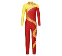LiiYii Body Intero per Bambina Tuta Intera da Pattinaggio Ginnastica Artistica Paillettes Leotards Vestito Danza Classica Balletto Tutina Completo da Allenamento Giallo 9-10 anni