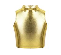 LiiYii Canottiera Corta Metallizzata Lucida da Bambina Crop Top Senza Manica T-Shirt da Ginnastica Allenamento Vest Canotta da Danza Moterna Jazz Hip Hop Oro 9-10 Anni