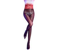 LiiYii Collant Sexy Lucido da Donna Calze Semi-Trasparente Sexy Hot per Sesso Calzamaglia Vita Alta Pizzo Floreale Collant a Compressione in Seta Stockings Rosso Taglia Unica