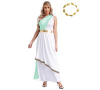 LiiYii Costume Antica Romana Donna Costume da Dea Greca Tunica con Corona Alloro Dorata Toga da Ateniese Costumi Halloween Carnevale Gioco di Ruolo Menta verde M