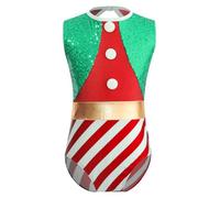 LiiYii Costume Babbo Natale Bambina Body da Ginnastica Artistica Leotards Danza Classica Senza Manica Bodysuit Natalizio Costume Festa di Natale Carnevale Rosso 11-12 anni