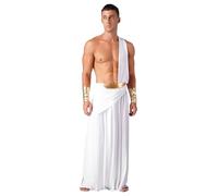 LiiYii Costume di Romano Augusto Uomo Gonna Lunga da Dio Greco con Bracciali Costume Egiziano Faraone Toga Monospalla Fancy Dress Cosplay di Carnevale Halloween Bianco M
