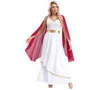 LiiYii Costume Imperatrice Romana Donna Toga Dea dell’Olimpo Costume da Antica Romana Abito Lungo con Drappo Applicato Costumi di Carnevale Halloween Borgogna 3XL