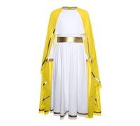 LiiYii Costumi Deluxe da Dea Greca Bambina Costume della Regina Egiziana Vestito Dea Romana con Mantello Chiffon Toga Antica Roma Abito da Travestimento Giallo 7-8 anni