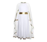 LiiYii Costumi Deluxe da Dea Greca Bambina Costume della Regina Egiziana Vestito Dea Romana con Mantello Chiffon Toga Antica Roma Abito da Travestimento Bianco 5-6 anni