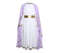 LiiYii Costumi Deluxe da Dea Greca Bambina Costume della Regina Egiziana Vestito Dea Romana con Mantello Chiffon Toga Antica Roma Abito da Travestimento Viola 9-10 anni