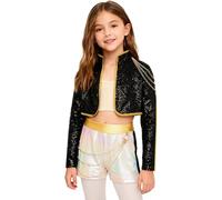 LiiYii Hunter Cosplay per Ragazze Anime Cacciatore KPOP Idol Tuta da Ginnastica Artistica Metallico Crop Top Giacca e Pantaloncini Gonna Abito Jazz Hip Hop Nero A 5-6 Anni