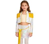 LiiYii Hunter Cosplay per Ragazze Anime Cacciatore KPOP Idol Tuta da Ginnastica Artistica Metallico Crop Top Giacca e Pantaloncini Gonna Abito Jazz Hip Hop Bianco A 5-6 Anni