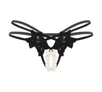 LiiYii Mutande a Vita Bassa con Farfalla Ricamata da Donna Perizoma da Massaggio con Perle a Taglio Aperto Micro Slip Hot per Sesso Biancheria Intima Tipo A M