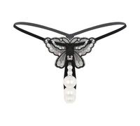 LiiYii Mutande Sexy a Vita Bassa con Farfalla Ricamata da Donna Perizoma da Massaggio con Perle a Taglio Aperto Micro Slip Hot per Sesso Biancheria Intima Tipo C M