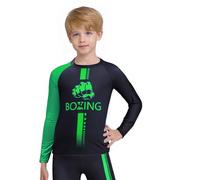 LiiYii Ragazzi Ambassador Boxing Maglietta T Shirt Pugilato a Manica Lunga Maglia Compressione Camicia Arti Marziali MMA Muay Thai Top di Allenamento Verde 9-10 Anni