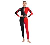 LiiYii Tuta da Ginnastica da Donna Body da Ginnastica a Manica Lunga Glitterata Tuta Intera da Pattinaggio Artistico Jumpsuit Sportiva Ballerina Aerea Yoga Body Rosso L