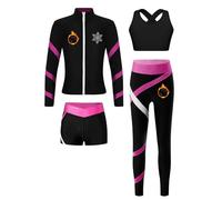 LiiYii Tute da Pattinaggio in Pile Bambina Completo Invernale Termico Giacca + Reggiseno+ Pantaloni + Pantaloncini Abbigliamento da Pattinaggio su Ghiaccio Rosa acceso 9-10 anni
