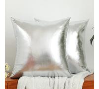 LiiZee Confezione da 2 federe decorative per cuscini moderni metallizzati lucidi, in finta pelle morbida quadrata per divano/letto/feste, 45 x 45 cm, colore: argento