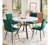 LIJBDDM Set tavolo da pranzo e sedia (5 pezzi), moderno set da pranzo e sedia rotondo in marmo, gambe in metallo nero + 4 sedie ergonomiche in camoscio verde