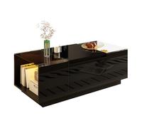 LIJBDDM Tavolino da caffè moderno e minimalista da 105 cm con spazio di archiviazione, illuminazione d'atmosfera a LED, piano in vetro e 2 cassetti (Black + Particle Board)