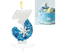 LiJuanWang Candeline Compleanno,Candele Numero 3,Fiocco di Neve Paillettes Bianco e Blu Candeline Torta,per Torta congelate Blu Bianche Decorazioni per Torte per Ragazze