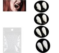 LiJuanWang Zanne da Vampiro,4 Paia Denti da Vampiro Finte Protesi,Denti da Vampiro con Colla Solida,Denti da Vampiro Fangs per Feste Cosplay Halloween Fang Favori (13/15/17/19 mm)
