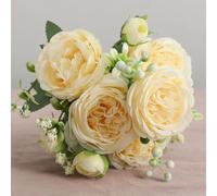 LIJUCAI 1 pz/30 cm rosa rosa bouquet di seta peonia fiore artificiale 5 grandi teste 4 piccoli boccioli sposa matrimonio casa decorazione artifi(10)