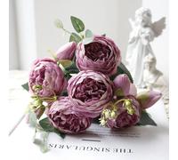 LIJUCAI 1 pz/30 cm rosa rosa bouquet di seta peonia fiore artificiale 5 grandi teste 4 piccoli boccioli sposa matrimonio casa decorazione artifi(24)