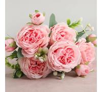 LIJUCAI 1 pz/30 cm rosa rosa bouquet di seta peonia fiore artificiale 5 grandi teste 4 piccoli boccioli sposa matrimonio casa decorazione artifi(14)