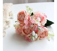 LIJUCAI 1 pz/30 cm rosa rosa bouquet di seta peonia fiore artificiale 5 grandi teste 4 piccoli boccioli sposa matrimonio casa decorazione artifi(3)