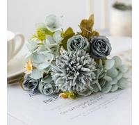 LIJUCAI 1 pz Fiori artificiali per matrimonio, casa, camera da letto, decorazioni, bouquet da sposa, giardino, rose finte di seta, ortensie, vaso, esterno, fai da te (1 pz/blu)