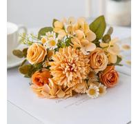 LIJUCAI 1 pz fiori artificiali per matrimonio casa camera da letto decorazioni bouquet da sposa giardino finte rose di seta ortensie vaso (1 pz/giallo)