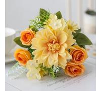 LIJUCAI 1 pz fiori artificiali piccole rose combinazione bouquet da sposa matrimonio festival ghirlanda composizione floreale casa decorazione della stanza (1 pz/giallo)
